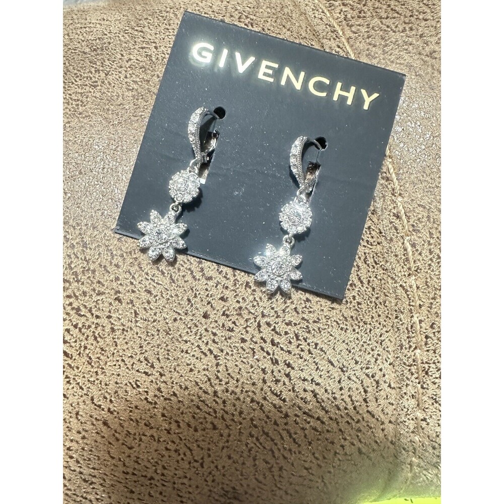 Chic GIVENCHY Floral Dangle Crystal Silver Earrings- New with Tag